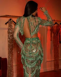 Albina Dyla Beaded Top & Skirt Set Green Size 6 for rent on The Volte - image 3