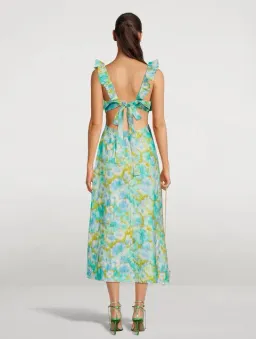 Zimmermann High Tide Frilled Midi Dress in Aqua Ikat Floral Size 1 / AU 10 for rent on The Volte - image 2