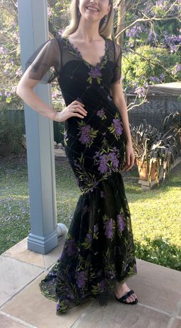 Marchesa Notte High Low Illusion Tulle Gown Dress Black Floral Size 8 for rent on The Volte - image 3