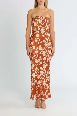 Bec & Bridge Blossom Strapless Maxi Dress Rust/Floral Print Size 8 for rent on The Volte - image 1
