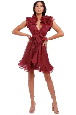 Zimmermann Ladybeetle Ruffle Mini Burgundy Size 10 AU for rent on The Volte - image 1