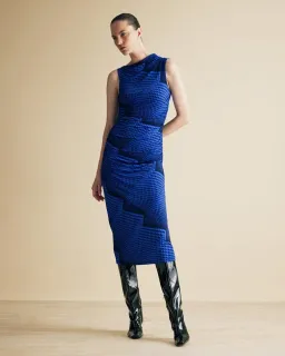 Cue Jersey Rushed Dress Blue Print Size 8  for rent on The Volte - image 2