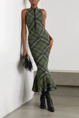 Connor Ives Fluted Checked Cotton Blend Gauze Midi Dress Print Size 6 for rent on The Volte - image 1