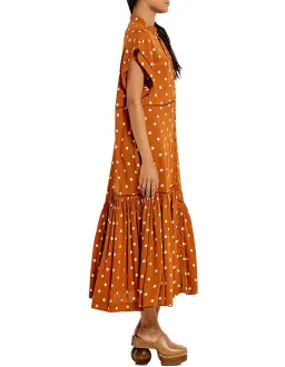 Bohemian Traders Polka Dot Lattice Midi Dress Brown Size 8 for rent on The Volte - image 3