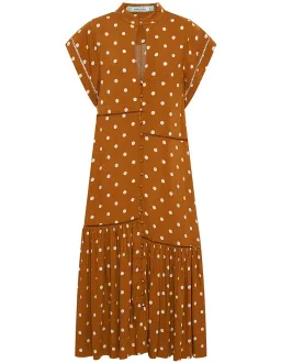 Bohemian Traders Polka Dot Lattice Midi Dress Brown Size 8 for rent on The Volte - image 5