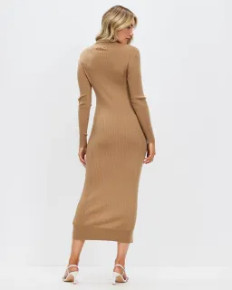 Calvin Klein Wool Tencel Rib Midi Dress Safari Canvas Size 10 for rent on The Volte - image 5