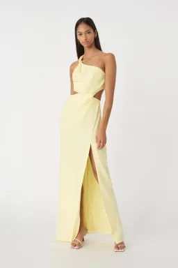 MISHA Kristin Satin Gown Soft Lime Yellow Size 8/S  for rent on The Volte - image 1