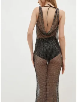 Giuseppe Di Morabito Cowl Neck Rhinestone Dress Black Size S/Au 8 for rent on The Volte - image 4