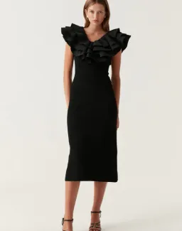 Aje Transcendent Ruffle Midi Dress in Black Size 12 for rent on The Volte - image 2