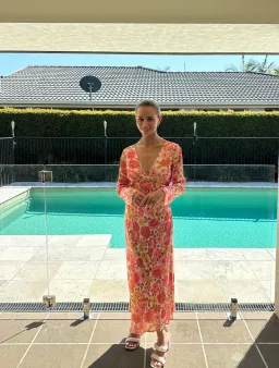 Ownley Zaliah Bias Backless Midi Dress Pink Floral Size 8  for rent on The Volte - image 3