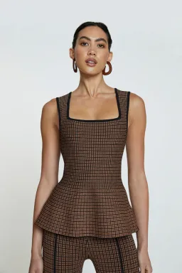 By Johnny Window Check Flare Top & Pant Set Brown/Black Size 8  for rent on The Volte - image 2