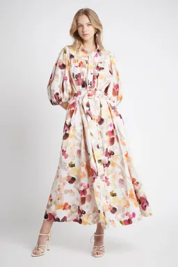 Aje Dassia Puff Sleeve Shirt Midi Dress Floral Size 14 for rent on The Volte - image 1
