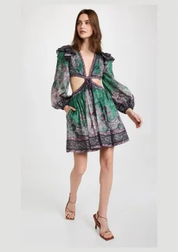 Zimmermann Anneke Ruffle Mini Dress Teal Paisley Print Size 1 / AU 10 for rent on The Volte - image 1