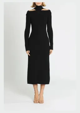 Camilla and Marc Gray Rib Knit Midi Dress in Black Size 14 for rent on The Volte - image 1