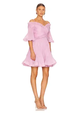 Zimmermann Pleated Off Shoulder Mini Dress Lilac Size 2 / AU 12 for rent on The Volte - image 1