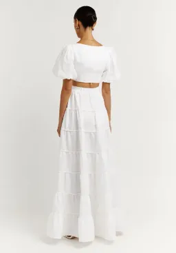 DISSH Aisle Linen Tier Long Skirt and Vienna Linen Curved Crop Top Set White Size 6 AU for rent on The Volte - image 3