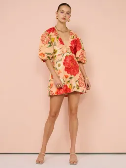 By Nicola Raspberry Ruched Neckline Mini Dress Floral Size 10 for rent on The Volte - image 1