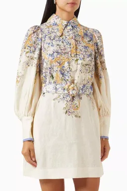 Zimmermann Tama Tunic Mini Dress In Linen Floral Size 0/AU 8 for rent on The Volte - image 2