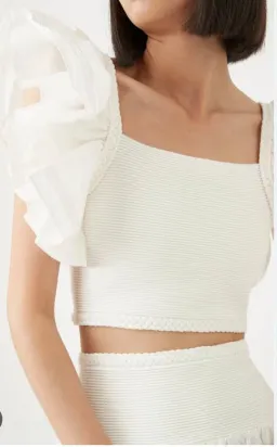 Aje Corinne Knit Bodice Crop Top and Rosalie Knit Waist Midi Skirt Set in Ivory Size XL / AU 16 for rent on The Volte - image 4