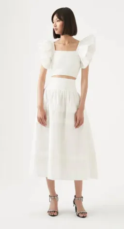Aje Corinne Knit Bodice Crop Top and Rosalie Knit Waist Midi Skirt Set in Ivory Size XL / AU 16 for rent on The Volte - image 2