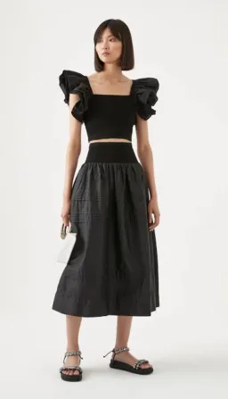 Aje Corinne Knit Bodice Crop Top and Rosalie Knit Waist Midi Skirt Set in Black Size XL / AU 16 for rent on The Volte - image 2
