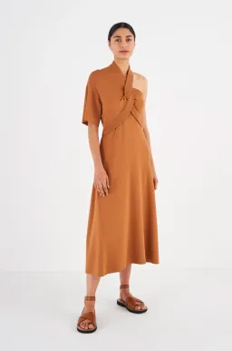 Oroton Asymmetric Dress in Toffee Size M / AU 10 for rent on The Volte - image 1