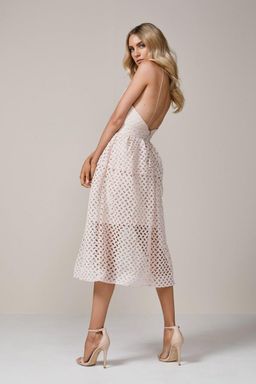 NICHOLAS Lattice Lace Tuck Ball Dress Blush Sz 6 for rent on The Volte - image 3