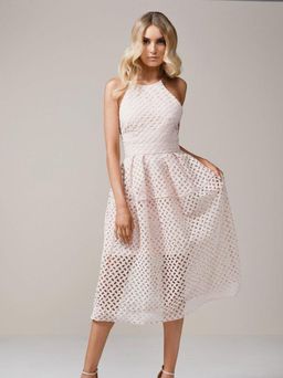 NICHOLAS Lattice Lace Tuck Ball Dress Blush Sz 6 for rent on The Volte - image 1