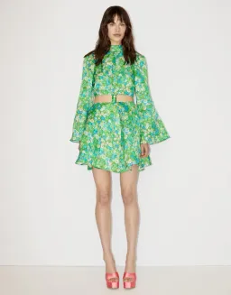 Alemais Cassandra Cut Out Mini Dress Green Floral Print Size 6 for rent on The Volte - image 1
