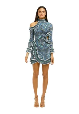 Zimmermann Moncur Ruffle Neck Mini Dress in Aqua Paisley Size 1 / Au 10 for rent on The Volte - image 1