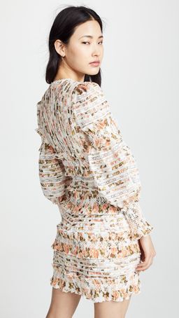 Zimmermann Radiate Smocked Mini Dress Peach Rose Floral Size 0 / AU 8 for rent on The Volte - image 4
