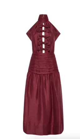Rebecca Vallance Bordeaux Bow Midi Dress Ox Blood Size 8 for rent on The Volte - image 4