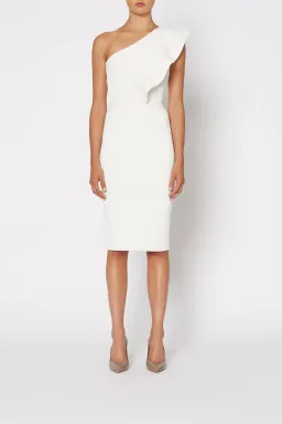 Scanlan Theodore Crepe Knit Ruffle Dress White Size AU 10 for rent on The Volte - image 1