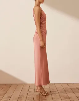 Shona Joy High Neck Ruched Midi Dress Rose Size  for rent on The Volte - image 3