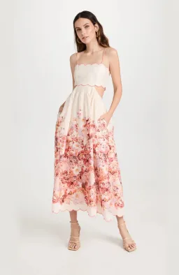 Zimmermann Devi Scallop Midi Dress in Cream Floral Size 1/ Au 10 for rent on The Volte - image 1