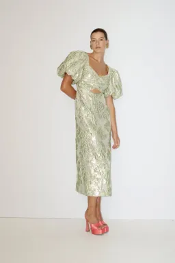 Alemais Mira Puff Sleeve Midi Dress Green Silver Size 14 for rent on The Volte - image 2