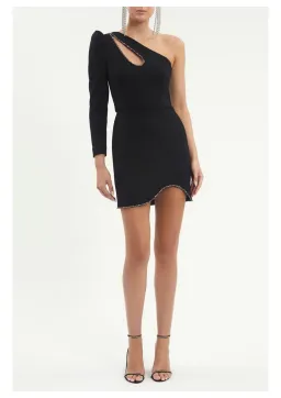Rebecca Vallance Victoria One Sleeve Mini Dress Black Size 10 for rent on The Volte - image 1
