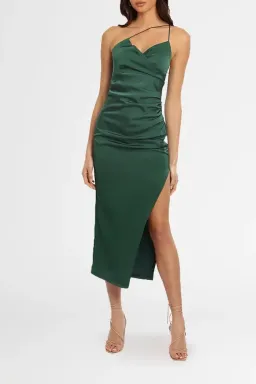 Elle Zeitoune One Shoulder Midi Dress in Green Size 10 for rent on The Volte - image 1