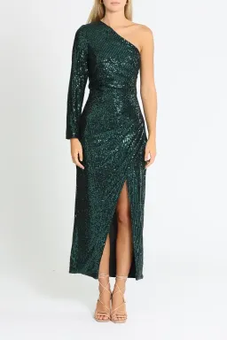 Elle Zeitoune One Shoulder Ruched Dress in Green Size 14 for rent on The Volte - image 1