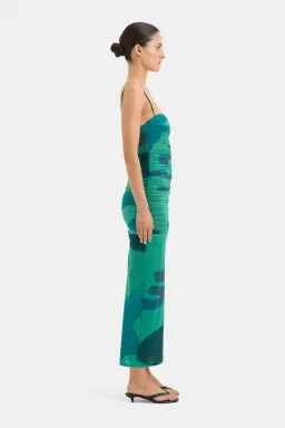 Sir The Label Frankie Gathered Midi Dress Green Multi Size 1 / AU 8 for rent on The Volte - image 3