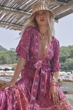 Spell And The Gypsy Sienna Cropped Blouse And Skirt  Set Fuchsia Size M/Au 10 for rent on The Volte - image 1