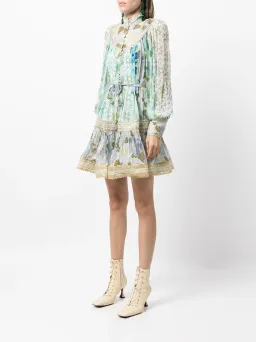 Zimmermann Rhythm Trimmed Billow Mini Dress Aqua Print Size 0 / 8 AU  for rent on The Volte - image 2