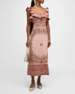 Zimmermann Matchmaker Frilled Midi Pink Bandana  Size 2 / AU 12 for rent on The Volte - image 1