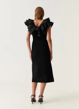 Aje Transcendent Ruffle Midi Dress Black Size 14 for rent on The Volte - image 3