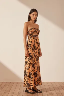 Shona Joy Solare Strapless Cut Out Ruched Dress Print Size 6 for rent on The Volte - image 1