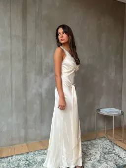 Ruth Tarvydas Open Back Vintage Maxi Dress White Size 8 for rent on The Volte - image 3