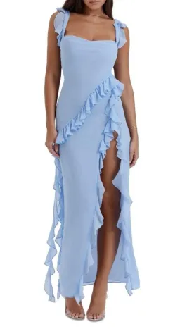 House of CB Ariela Ruffle Dress Blue Size 6  for rent on The Volte - image 3