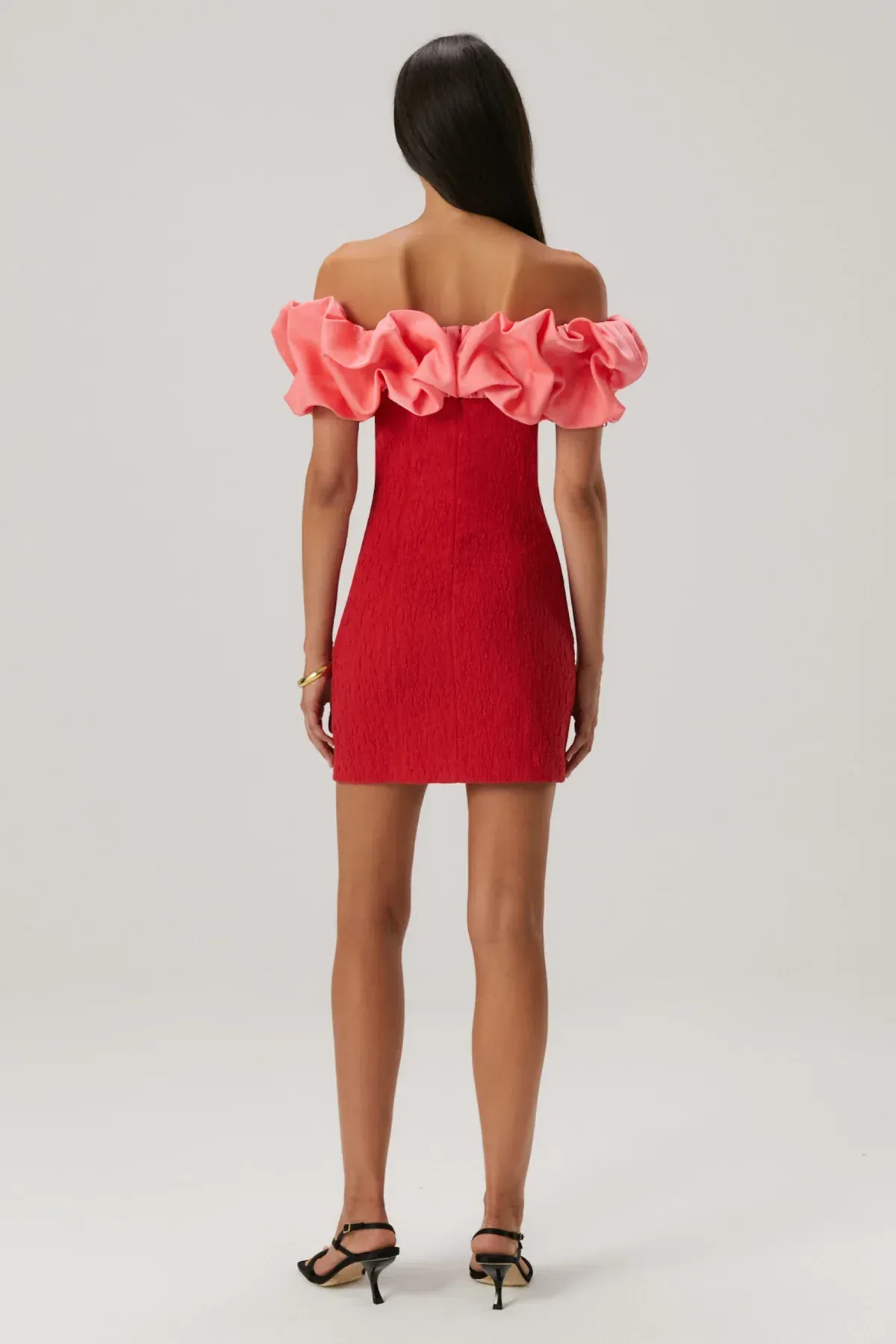 Misha Mylah Bonded Crepe Mini Dress in Watermelon Pink/Scarlett Red Size 10 - Image 3