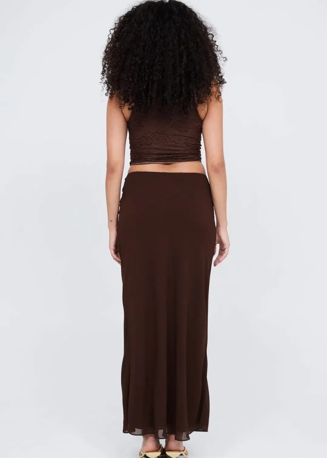 Benni Valentino Lace Top and Lace Insert Skirt Set Brown Size 8 for rent on The Volte - main image