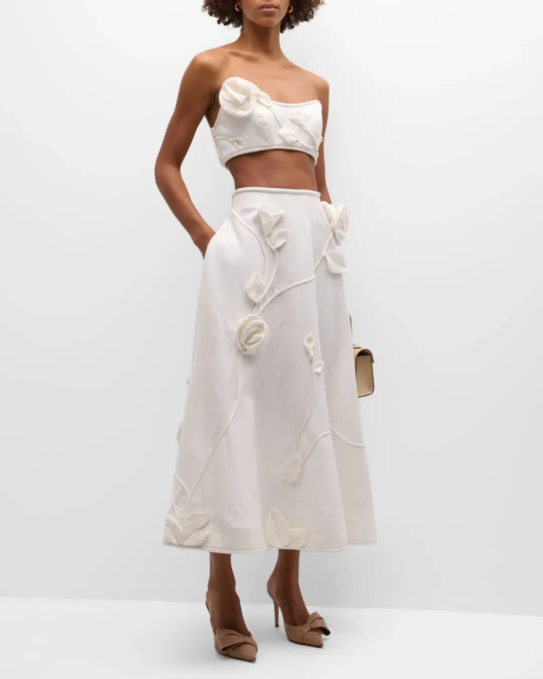 Zimmermann The Matchmaker Rose Bra and Rose Flare Skirt Set in Ivory Size 0 / AU 8 for rent on The Volte - main image
